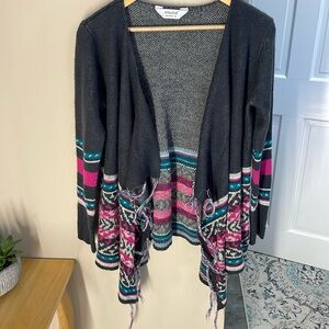 Tru Cloth open cardigan sweater with fringe